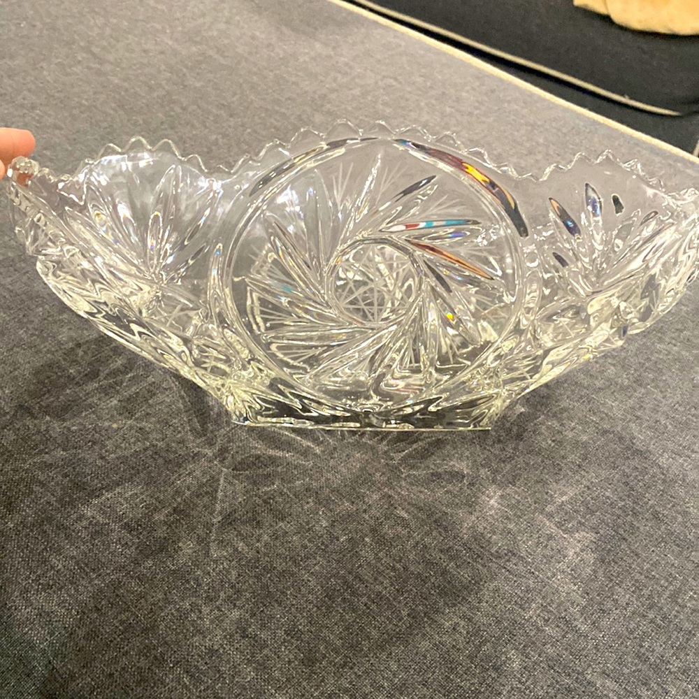 Vintage rare zajecar Yugoslavia pinwheel glass fruit bowl crystal hand etched